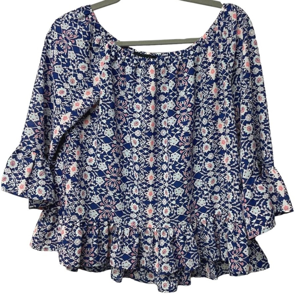 Sanctuary Floral Print Off Shoulder Top‎ Sz M Multicolor Peplum 3/4 Sleeve Boho